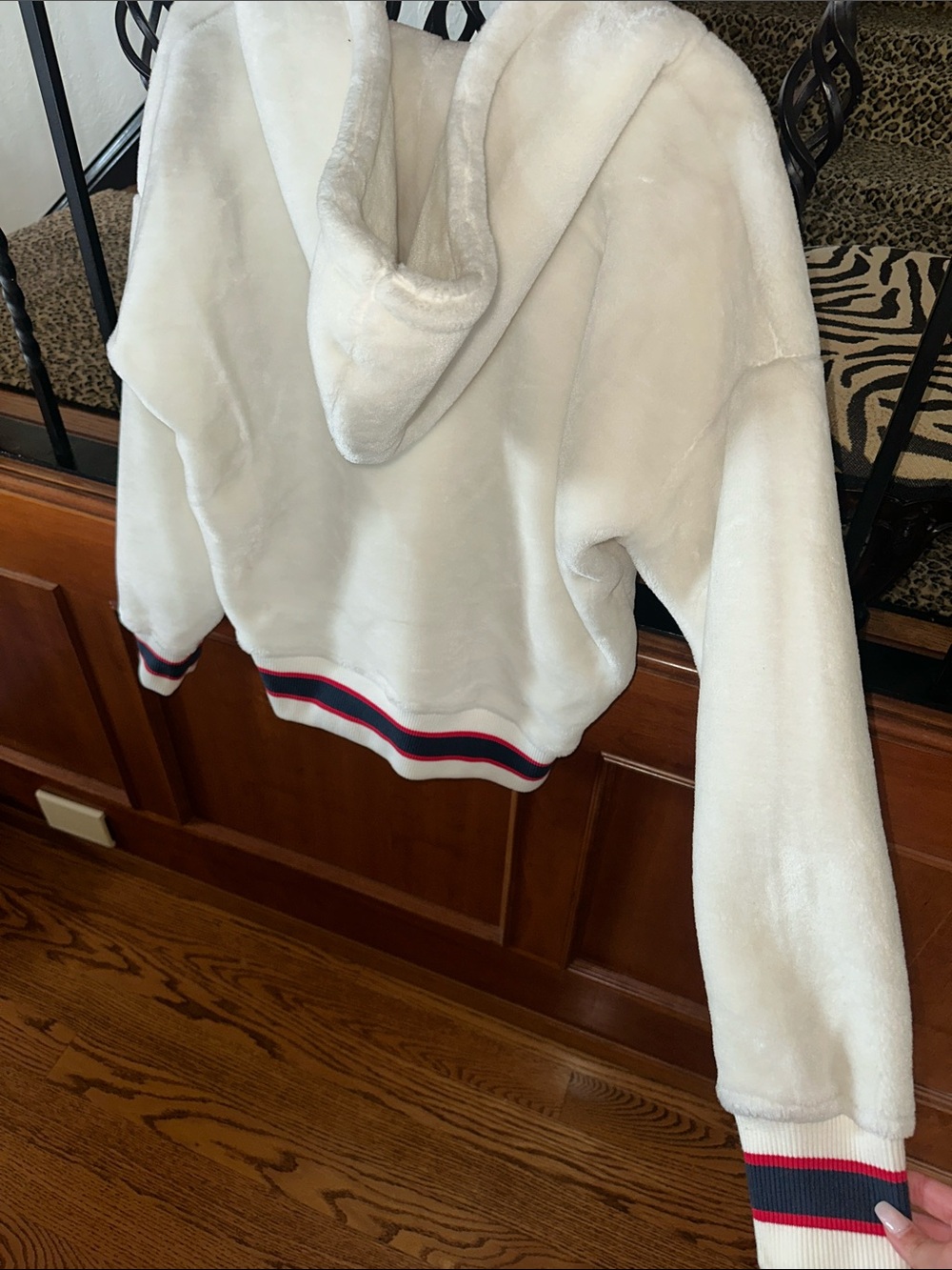 UGG Cream Plush Hooded Half-Zip Sweatshirt with Pink Trim - Picture 4 of 5